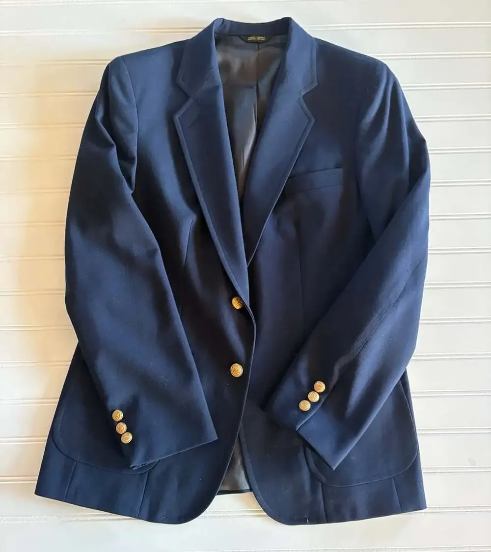 Huntington Navy Blue Single Breast Single Vent Two-Button Blazer Size Old Money